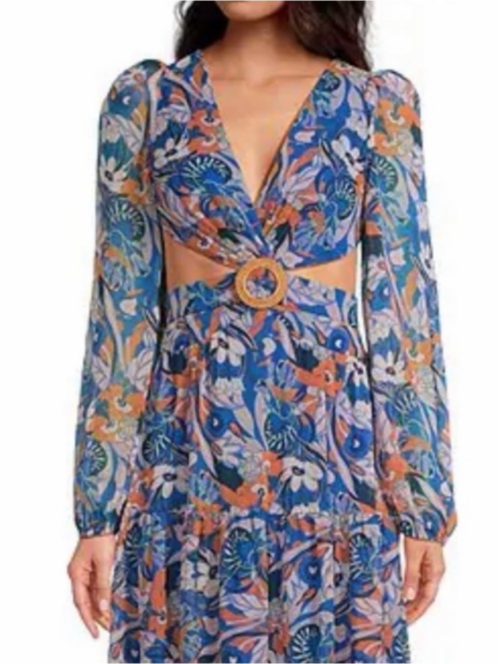 Gianni Bini Blue Floral Cutout Maxi Dress